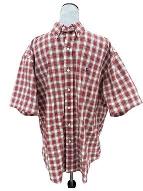 Ralph Lauren Blake Men’s Medium Red Plaid Shirt Casual Fall Dress Cotton SS
